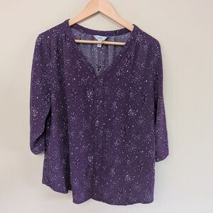 Croft & Barrow Womens XXL Purple Blouse V Neck 3/4 Sleeve Rayon Lightweight Top